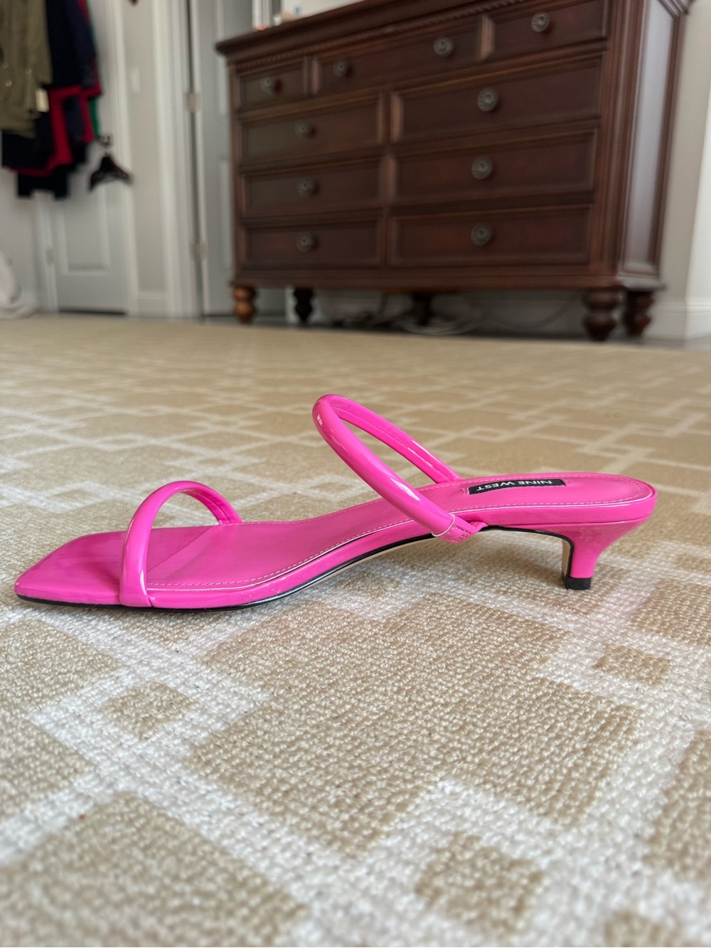 Nine West Noel3 Hot Pink Kitten Heel Slide Sandals Square Toe Size 10 - Picture 7 of 15